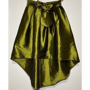 Main Strip Olive Green Metallic High Low Skirt Bow Waist Size S/M Party Cocktail